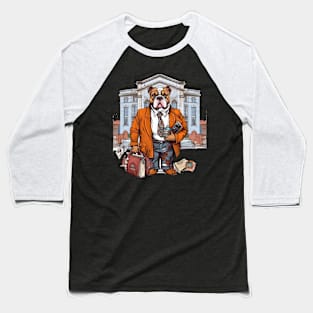 Lawyer English Bulldog t-shirt design, A bulldog in a suit holding a briefcase Baseball T-Shirt